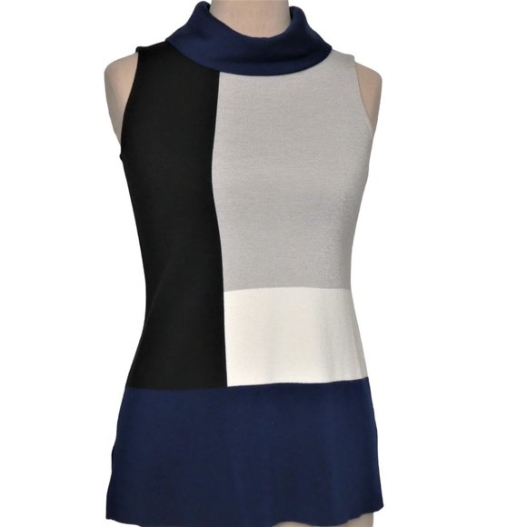 ST. JOHN Multi Color Block Sleeveless Sweater Tunic Size 4 - Picture 2 of 12